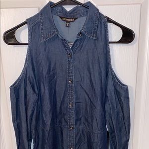 Cold shoulder jean dress